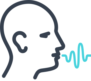 Schematyczny rysunek ludzkiej głowy z dźwiękiem wydobywającym się z ust