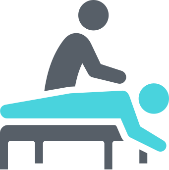 Schematyczny rysunek na którym masażysta masuje plecy leżącego pacjenta